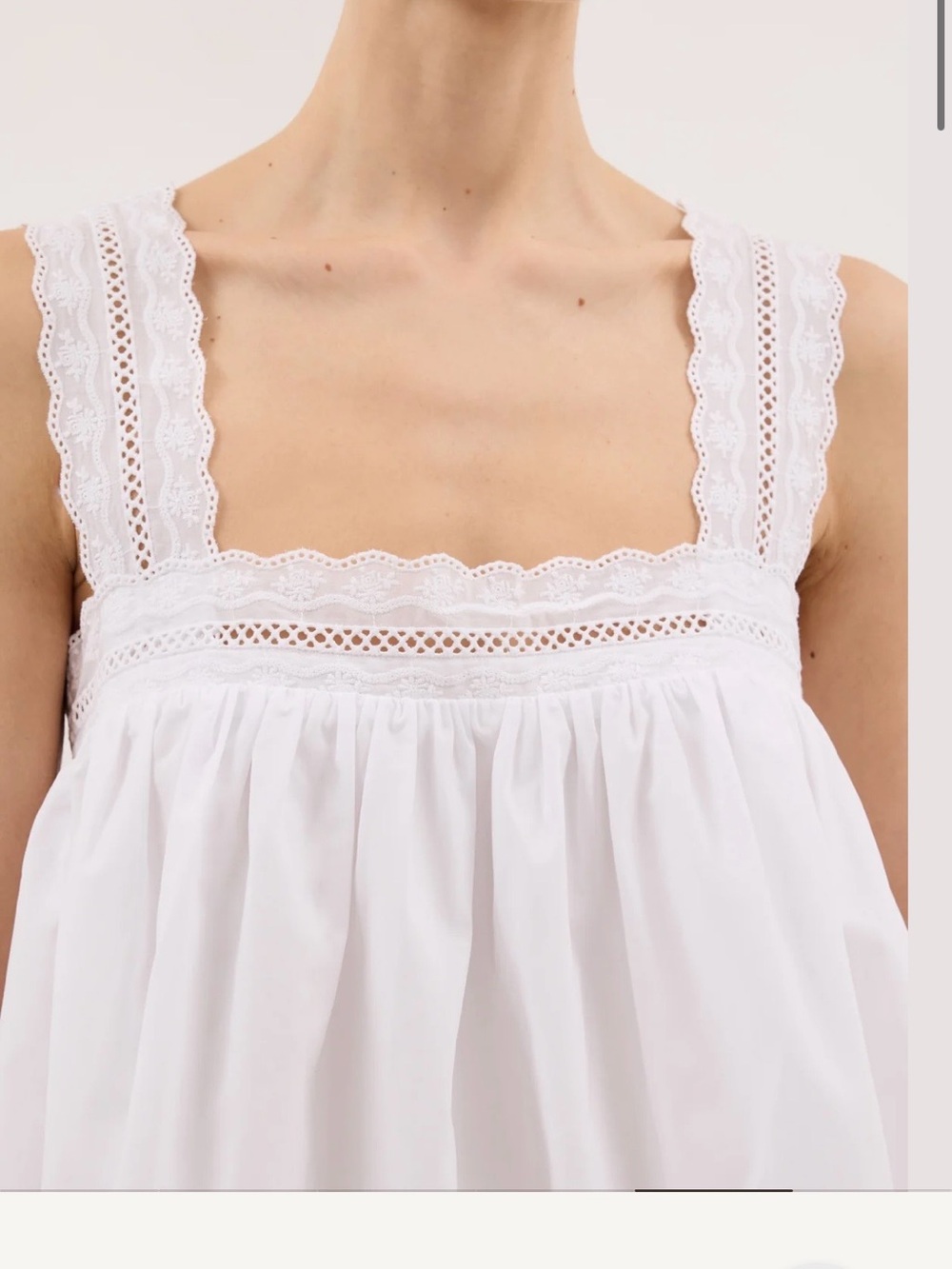 DISSH White Lace-Trim Square Neck Cotton Chemise Top - Picture 5 of 6